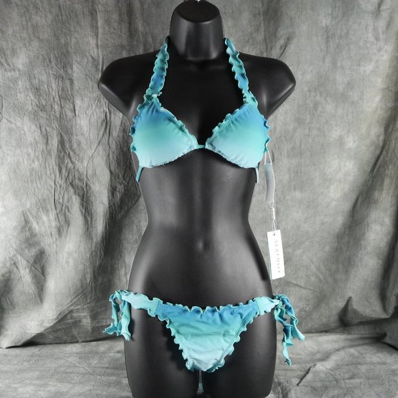New Seafolly "Miami Seychelles" Slide Tri Top & Brazilian Tie Side Bikini Size 2 - Picture 6 of 6
